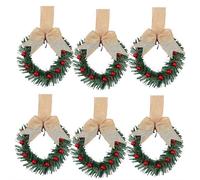 6PCS Small Christmas Wreaths, Christmas Kitchen Cabinet Mini Wreath, Real Touch with Bow Ribbon Decorations for Xmas Front Door Window Chair Fireplace Table Pillar Farmhouse Decor
