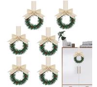 6pcs Small Christmas Wreaths, Kitchen Cabinet Wreaths, Artificial Christmas Wreath For Wall, Front Door Sign With Berries & Bows