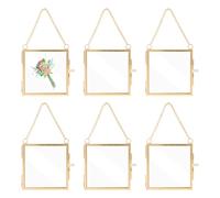 6pcs Small Glass Metal Photo Frame, 7x7cm/2.76x2.76in Double Sided Gold Mini Floating Hanging Tiny Picture Frame for Pressed Flower Artwork Display Wall Vintage Decor Craft DIY Home Ornament