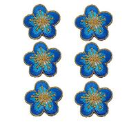 6pcs Small Plum Iron on Patches Flower with Gold Trimming Decorative Embroidered Fabric Applique for Jewellery Making Outfit Garment Embellishment(Blue)