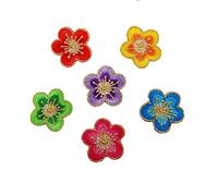 6pcs Small Plum Iron on Patches Flower with Gold Trimming Decorative Embroidered Fabric Applique for Jewellery Making Outfit Garment Embellishment(Multi)