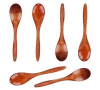 6pcs Small Wooden Spoons, 5.7in Wood Teaspoon Handmade Serving Spoons Mini Table Spoon for Cooking Condiments Honey Spoons Daily Use(Brown)