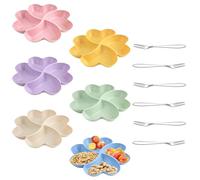 6pcs Snack Tray with 4 Compartments, Serving Platters for Parties with 6pcs Fruit Forks, Reusable Plastic Serving Tray Compartment Tray Platters for Snacks Fruit Party Food Appetizers Candy Desserts