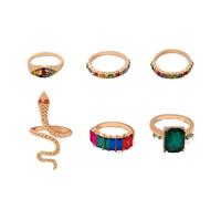 6pcs Snake Stackable Knuckle Ring Set for Women multicolor Boho Crystal Snake Animal Stacking Finger Rings Set, Zinc, No Gemstone