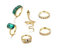 6pcs Snake Stackable Knuckle Ring Set for Women multicolor Boho Crystal Snake Animal Stacking Finger Rings Set, Zinc, No Gemstone