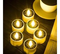 6PCS Solar Power Tea Lights Outdoor Candle Flameless Flicker Waterproof Rechargeable LED Candles with Dusk to Dawn Sensor for Lantern Garden Camping Party Home Decorations