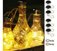 6Pcs Solar Wine Bottle Lights 20 LED Solar Bottle Fairy Light with Cork, 2M Copper Wire Outdoor Waterproof Cork Light for Bottles Auto On/Off Decorative Lamp for Christmas Party Festival (Warm)