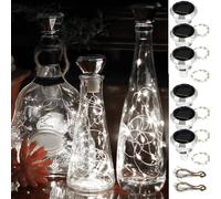 6Pcs Solar Wine Bottle Lights 20 LED Solar Bottle Fairy Light with Cork, 2M Copper Wire Outdoor Waterproof Cork Light for Bottles Auto On/Off Decorative Lamp for Christmas Party Festival (White)