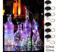 6Pcs Solar Wine Bottle Lights 20 LED Solar Bottle Fairy Light with Cork, 2M Copper Wire Outdoor Waterproof Cork Light for Bottles Auto On/Off Decorative Lamp for Christmas Party Festival (Colorful)