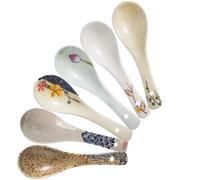 6Pcs Soup Spoons,Ceramic Small Spoon,Chinese Spoons Japanese Tiny Soup Spoons Creative Porcelain Asian Soup Table Spoon for Ramen Pho Cereal Wonton Dumpling Miso