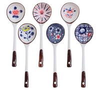 6Pcs Soup Spoons,Ceramic Spoons,Chinese Soup Long Handle Spoon Japanese Style Small Soup Spoon Creative Porcelain Asian Soup Spoons for Ramen Pho Cereal Wonton Dumpling Miso