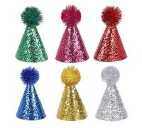 6Pcs Sparkling Festival Pet Hat With PomPoms Glittering Powder For Holiday Photography Dog Cats Party Decoration Pet Birthday Accessory