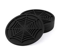 6pcs Spider Web Cup Coasters, 4in Plain Black Coasters for Drinks Spooky Spider Web Cork Placemats Goth Coasters Set Accessories for Halloween Party Kitchen Decor