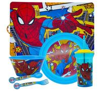 6PCs Spiderman Reusable Dinnerware Set - 460ml Tumbler with Straw, Kids Placemat, Stacking Bowl, Plate, Fork and Spoon, BPA Free Children Tableware Cutlery Set 9+M