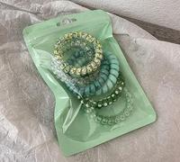 6PCS Spiral Hair Ties,Coiled Plastic Hair Ties,Ponytail Holders Green | Cute Rainbow Pastel Spiral Hair Ties, Beaded Transparent Elastic Telephone Wire Hair Bands for Daily Use
