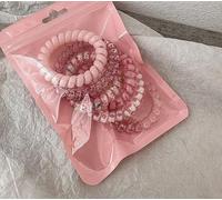 6PCS Spiral Hair Ties,Coiled Plastic Hair Ties,Ponytail Holders Pink | Cute Rainbow Pastel Spiral Hair Ties, Beaded Transparent Elastic Telephone Wire Hair Bands for Daily Use