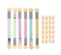 6pcs Sponge Nail Brushes Ombre Gradient Nail Art Pens with 24 Replacement Heads, Dual - Tip Sponge Tools for Blush Nails and Color Blending, for Home or Salon Use
