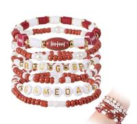 6pcs Sports Theme Bracelets, 6 Styles Adjustable Stack Jewellery Elastic Beaded Sports Bracelet Stackable Game Day Jewelry for Team Spirit Accessories Party Favors Stuff (Rugby Style)