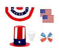 6Pcs Spring 12ft Skeleton Clothes Accessories Skeleton Independence Day With Banner Hat Bow Beard Skeleton Costume For 12 Ft Skeleton Costume Dress Independence Day Party Favors for Kids (Blue, 90cm)