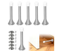 6PCS Spring Door Stops, Bendable Metal Door Stoppers with Anti-Slip Rubber Heads Screws Base, Stainless Steel Rubber Door Stopper, Long Door Spring Stops for Protect Walls and Doors(Silver)