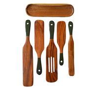 6Pcs Spurtle with Spoon Rest, Wood Spatula Olive Green, Wooden Utensils for Cooking, Wood Spatula, Wooden Kitchen Utensil Set, Spurtles Kitchen Tools