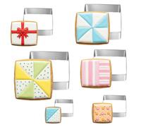 6PCS Square Cookie Cutter Set, Stainless Steel Square Cookie Cutter, Large Geometric Biscuit Molds, Geometric Frame Plaque Pastry Molds for Fondant, Cake and Chocolate (1.5, 2, 2.5, 3, 3.5, 4 Inch)