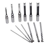 6Pcs Square Hole Mortiser Drill Bit Set, Alloy Steel Adjustable Mortising Chisel, Woodworking Tool with U - Shaped Chip Flute for Density Board, Fiber Board, Particle Board, Round