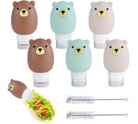 6Pcs Squeeze Salad Dressing Bottles with Cleaning Brush, 2.5OZ Portable Sauce Bottle Condiment Bottles, Dressing Container to Go for Lunch, Leakproof High Volume Travel Storage, Silicone BPA Free