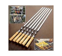 6pcs Stainless Steel Bbq Flat Skewers Outdoors Grill Long Handle Barbecue Stick