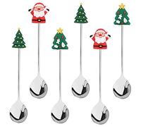6Pcs Stainless Steel Christmas Spoon Set, Coffee & Dessert Mixing Spoons, Christmas Style Stirrer (250)