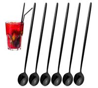 6PCS Stainless Steel Coffee Spoons,7.8'' Matte Iced Spoon,Stirring Spoon Ice Cream Tea Spoon Long Handle Espresso Mixing Spoons Teaspoons for Coffee Milkshake Dessert Antipasto Tea Salad(Black)