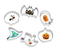 6PCS Stainless Steel Halloween Cookie Cutters - Pumpkin, Ghost, Skull, Witch Hat, Bat Shapes