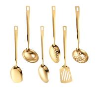6Pcs Stainless Steel Kitchen Utensils Set with Hanging Hole Rust-Resistant Cooking Utensils Set Heavy Duty Kitchen Tools Spatulas Sets Dishwasher Safe Home Essential for Home(Golden,6PCS)