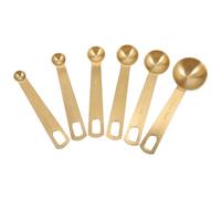 6pcs Stainless Steel Measuring Spoons with Gold Finish | Engraved Dual-unit Markings, Tail Hook Storage Ring, for Spices and Ground Coffee in Cooking Prep