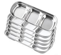 6Pcs Stainless Steel Sauce Dish Set with 3 Compartments for BBQ and Outdoor Dining, Stackable Snack Plates for Serving Multiple Sauces