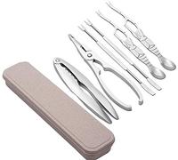 6Pcs Stainless Steel Seafood Tool Set, Pimple Crusher Set with Storage Box, 2Pcs Lobster and 4Pcs Stainless Steel Forks, 6Pcs