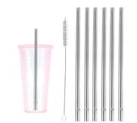 6pcs Stainless Steel Straws for Starbucks Cold Cup Venti 24 oz, Reusable & BPA-Free Metal Straight Tumbler Drinking Straws Replacement with Cleaning Brush for Starbucks Accessories Part(Silver)