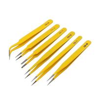 6PCS Stainless Steel Tweezers Set, Anti-Static Curved Straight Tip Forceps for Electronics Watch Phone Repair, CS-10 to CS-15 Kit