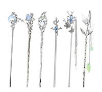 6PCS Star Moon Hair Sticks for Buns Long Hair Chinese Hanfu Asian Vintage Hair Chopsticks Metal Silver Hair Bun Updo Holders Long Hairpins for Women Girls