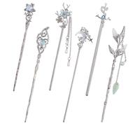 6PCS Star Moon Hair Sticks Set,Chinese Hanfu Vintage Metal Hair Chopsticks for Bun,Silver & Blue Asian-Style Hairpins for Long Hair Updos & Women's Accessories