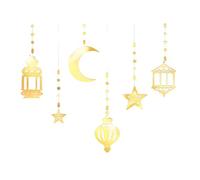 6Pcs Star Moon Lamp Garlands Decorations For Ramadans Eid Home Decors Muslims Party Hanging Streamers Backdrops Banners Eid Celebration Supplies