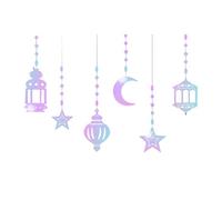 6Pcs Star Moon Lamp Garlands Decorations For Ramadans Eid Home Decors Muslims Party Hanging Streamers Backdrops Banners Festival Decors