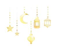 6Pcs Star Moon Lamp Garlands Decorations For Ramadans Eid Home Decors Muslims Party Hanging Streamers Backdrops Banners Festival Decors