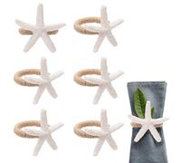 6pcs Starfish Napkin Rings, White Sea Star Napkin Ring Holders Rustic Serviette Buckles for Crafts Dinning Dinner Table Summer Party Banquet Wedding Coastal Beach Holiday Home Decoration
