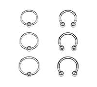 6PCS Steel Captive Ring,Horseshoe Earrings 16g 3mm Ball Cartilage Septum Nose Eyebrow Earrings Piercing Jewelry Pick Color, Stainless Steel, no gemstone