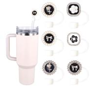 6pcs Straw Cover Cap for Stanley Cup, 10mm Sparkle Diamond Pearl Straw Topper Reusable Drinking Straw Protector Topper Dust-Proof Straw Tip Covers for Tumbler Cup Decorative Accessories