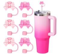 6pcs Straw Covers Cap for Stainly Cup Dust-Proof Silicone Pink Bow Straws Toppers Reusable Tips Accessories Suitable for 30oz & 40oz Straw Lid Covers, Stanley Cup 9-10MM (Pink Bow-6-Pack)