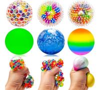 6pcs Stress Balls for Kids & Adults, Sensory Squishy Anti Stress Ball Fidget Toys, Rainbow DNA Stress Relief Ball, Autism Anxiety Favors Gifts, Birthday Present for Girl Boy
