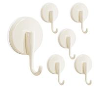 6PCS Strong Vacuum Suction Hooks,Reusable Suction Cup Hooks 5kg Max Weight,Circular Design Suction Shower Hooks No Drill Wall Anti-Slip Hangers for Kitchen Bathroom Door Glass Tile (6, Milky White)