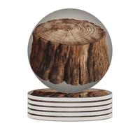 6PCS Stump of Oak Tree Coasters Non-Slip Round Drink Coasters with Ceramic Stone and Cork Base, Heat Resistant Absorbent 33.00Stone Coaster Set for Kinds of Mugs and Cups, 4 Inch